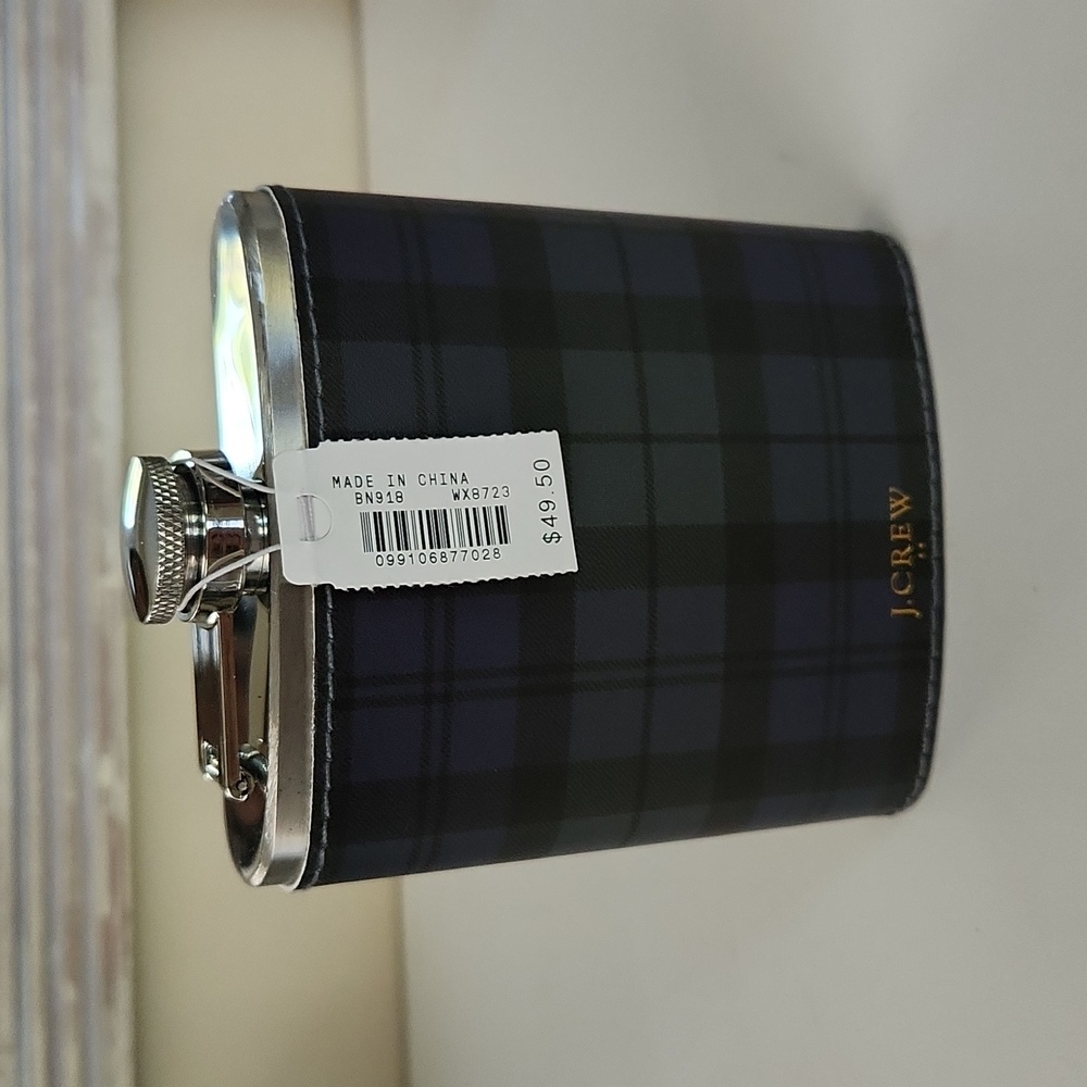 Blue and green plaid J.Crew flask